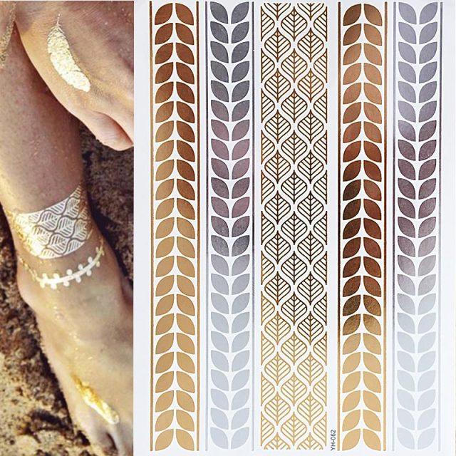 Luxury Metallic Gold Waterproof Temporary Tattoo Feather Elephant Fashion Different Design Tattoos For Womens