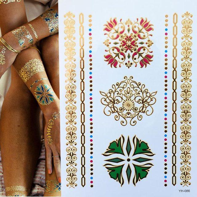 Luxury Metallic Gold Waterproof Temporary Tattoo Feather Elephant Fashion Different Design Tattoos For Womens
