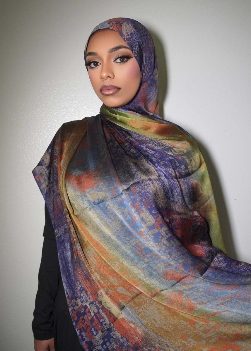 Luxury Premium Silk-Like Printed Hijab Scarf | 180x85cm Large Rectangle Hijab(MH146)
