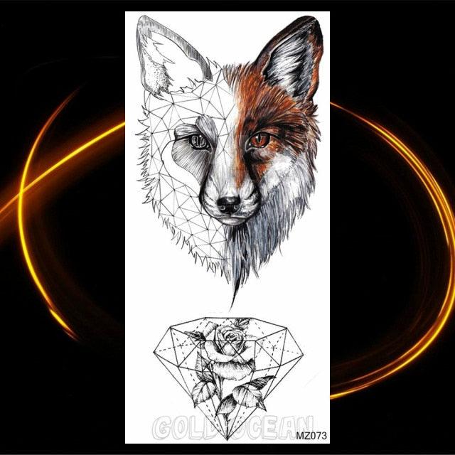 Luxury Tiger Temporary Tattoos Fox Wolf Fake Tattoo Sticker Realistic Black Animal Temporary Tattoo Stickers For Mens