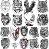 Luxury Tiger Temporary Tattoos Fox Wolf Fake Tattoo Sticker Realistic Black Animal Temporary Tattoo Stickers For Mens