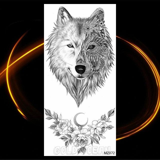 Luxury Tiger Temporary Tattoos Fox Wolf Fake Tattoo Sticker Realistic Black Animal Temporary Tattoo Stickers For Mens