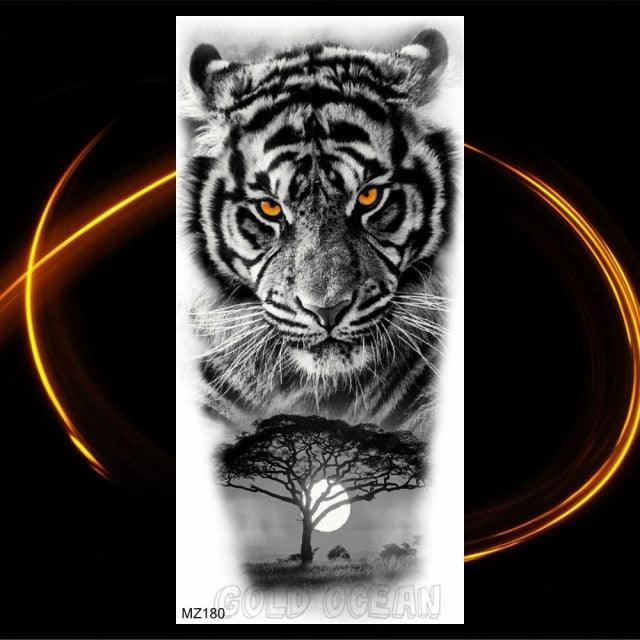 Luxury Tiger Temporary Tattoos Fox Wolf Fake Tattoo Sticker Realistic Black Animal Temporary Tattoo Stickers For Mens