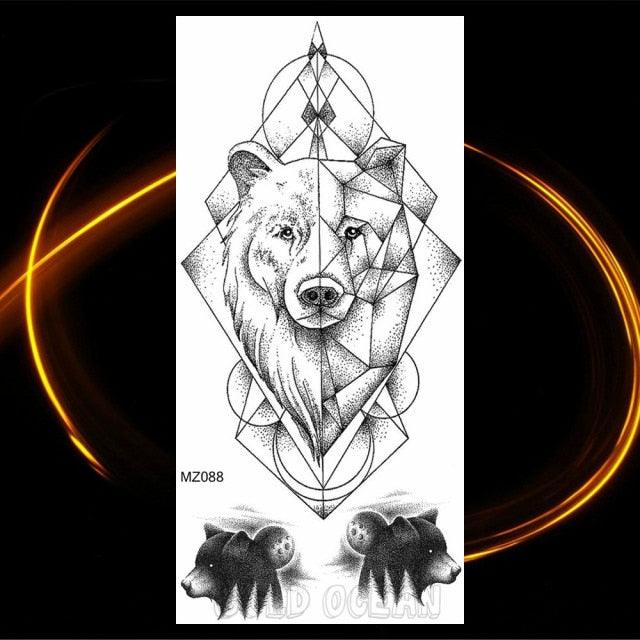 Luxury Tiger Temporary Tattoos Fox Wolf Fake Tattoo Sticker Realistic Black Animal Temporary Tattoo Stickers For Mens
