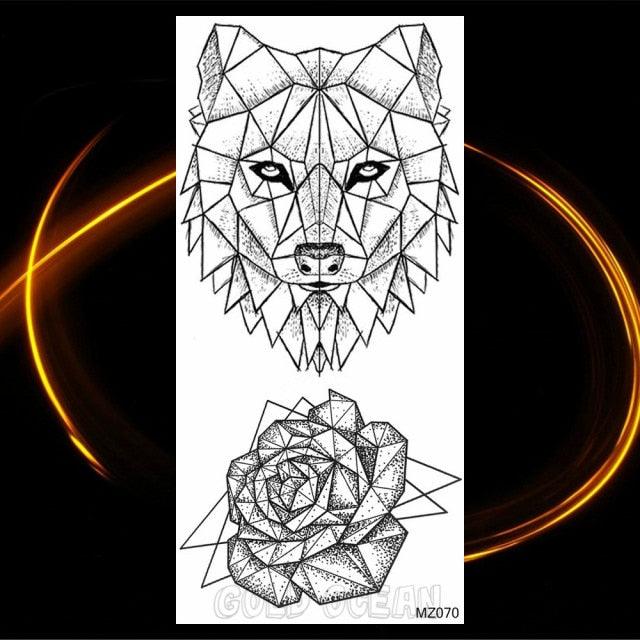 Luxury Tiger Temporary Tattoos Fox Wolf Fake Tattoo Sticker Realistic Black Animal Temporary Tattoo Stickers For Mens