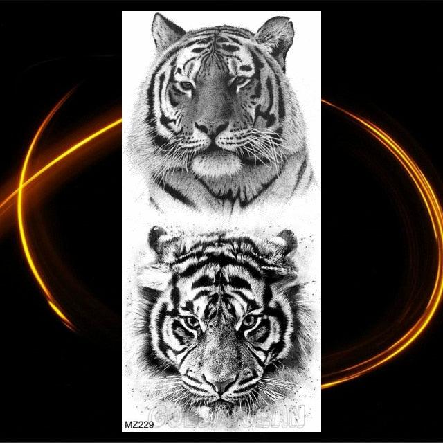 Luxury Tiger Temporary Tattoos Fox Wolf Fake Tattoo Sticker Realistic Black Animal Temporary Tattoo Stickers For Mens