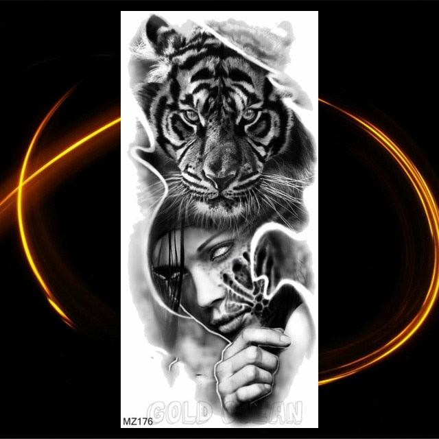 Luxury Tiger Temporary Tattoos Fox Wolf Fake Tattoo Sticker Realistic Black Animal Temporary Tattoo Stickers For Mens