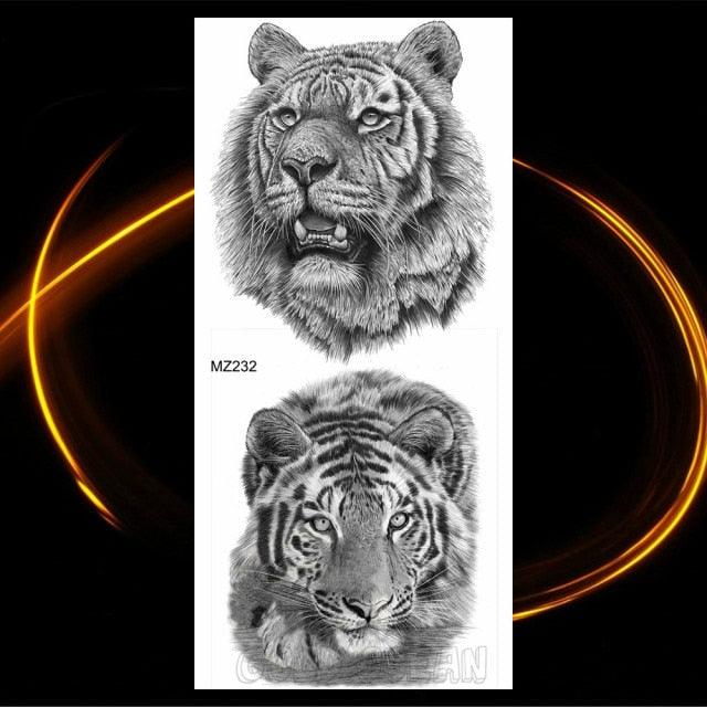 Luxury Tiger Temporary Tattoos Fox Wolf Fake Tattoo Sticker Realistic Black Animal Temporary Tattoo Stickers For Mens