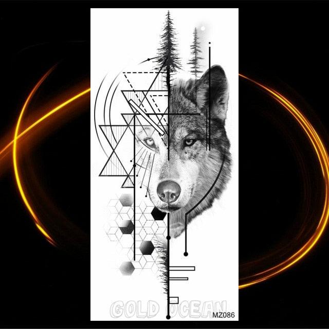 Luxury Tiger Temporary Tattoos Fox Wolf Fake Tattoo Sticker Realistic Black Animal Temporary Tattoo Stickers For Mens