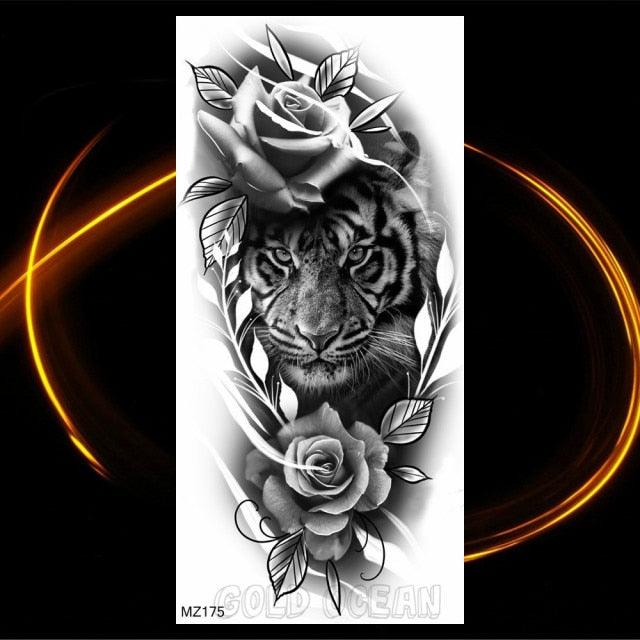 Luxury Tiger Temporary Tattoos Fox Wolf Fake Tattoo Sticker Realistic Black Animal Temporary Tattoo Stickers For Mens