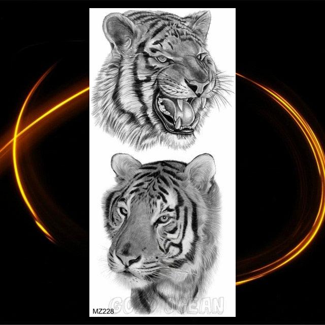 Luxury Tiger Temporary Tattoos Fox Wolf Fake Tattoo Sticker Realistic Black Animal Temporary Tattoo Stickers For Mens