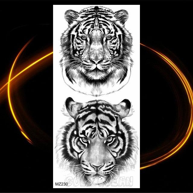 Luxury Tiger Temporary Tattoos Fox Wolf Fake Tattoo Sticker Realistic Black Animal Temporary Tattoo Stickers For Mens