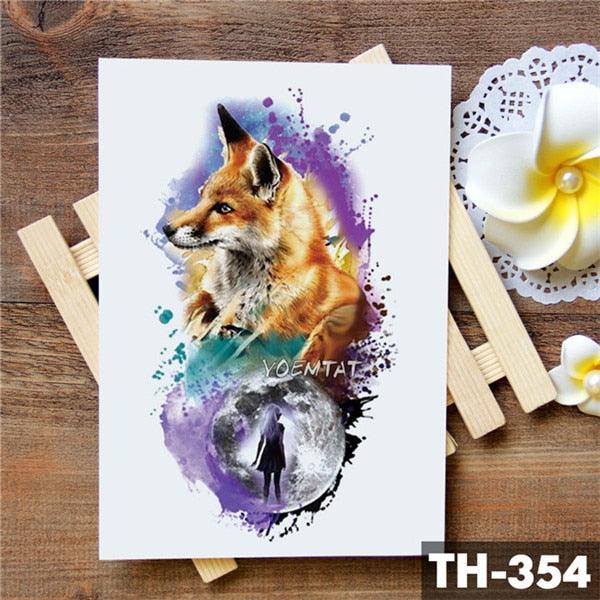 Luxury Waterproof Wolf Fox Temporary Watercolor Tattoo Sticker Modern 3D Animals Tattoos