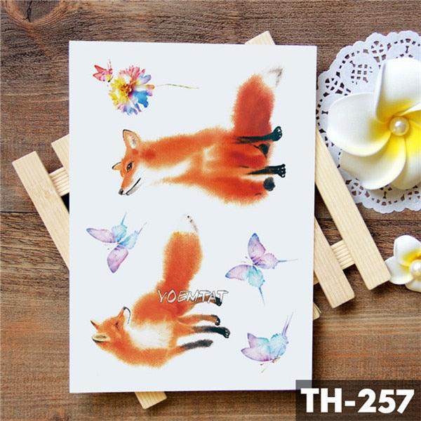 Luxury Waterproof Wolf Fox Temporary Watercolor Tattoo Sticker Modern 3D Animals Tattoos