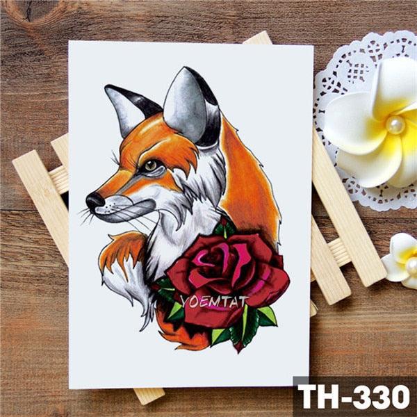 Luxury Waterproof Wolf Fox Temporary Watercolor Tattoo Sticker Modern 3D Animals Tattoos