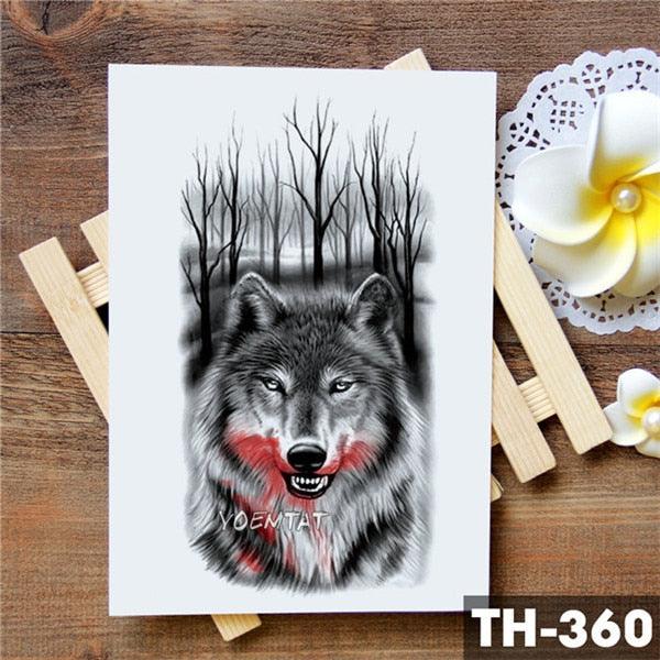 Luxury Waterproof Wolf Fox Temporary Watercolor Tattoo Sticker Modern 3D Animals Tattoos