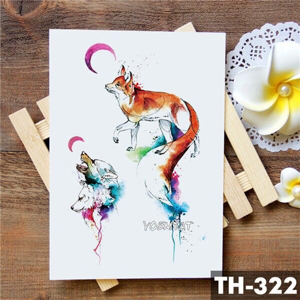 Luxury Waterproof Wolf Fox Temporary Watercolor Tattoo Sticker Modern 3D Animals Tattoos