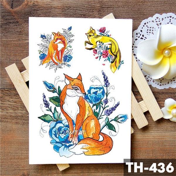 Luxury Waterproof Wolf Fox Temporary Watercolor Tattoo Sticker Modern 3D Animals Tattoos