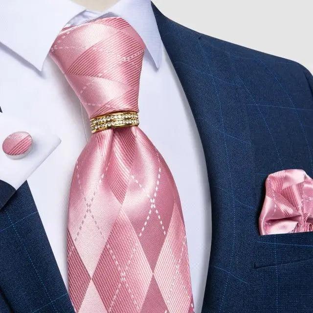 Luxury Wedding High Quality Solid Color Floral Tie For Men Fashion Silk Necktie Cufflink Silk Tie Set For Men