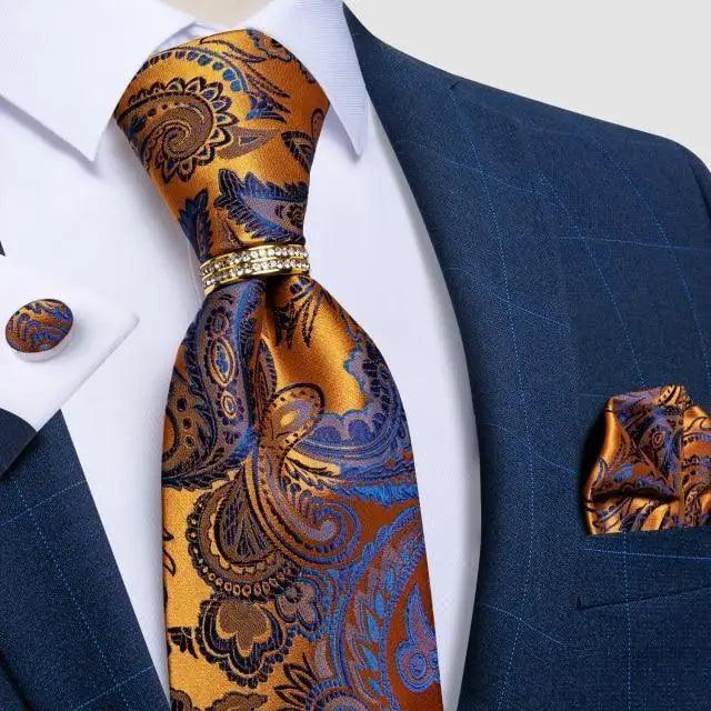 Luxury Wedding High Quality Solid Color Floral Tie For Men Fashion Silk Necktie Cufflink Silk Tie Set For Men