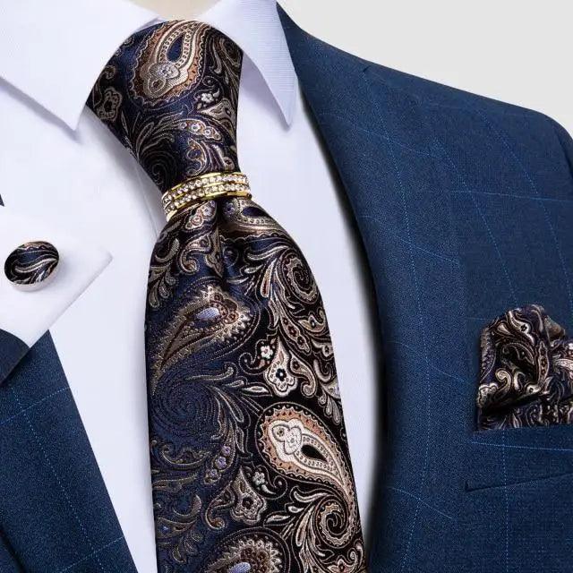 Luxury Wedding High Quality Solid Color Floral Tie For Men Fashion Silk Necktie Cufflink Silk Tie Set For Men