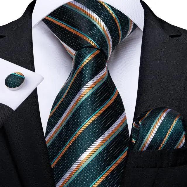 Luxury Wedding Party Floral Design Silk Necktie Hanky And Matching Cufflinks Set For Men Classic Design Necktie Set For Men