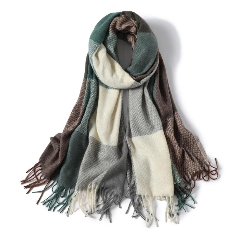 Winter  Long Plaid Headwear Scarf Warm Shawls Cashmere Female Scarfs Scarves Lady Tassel Shawl Wraps For Women