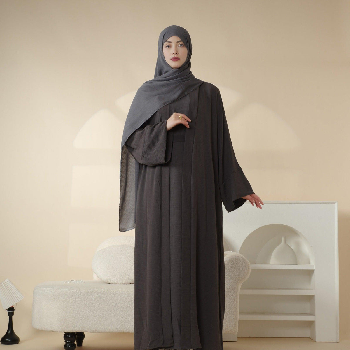 Crepe Pocket Open Abaya 3-Piece Set (MA002)