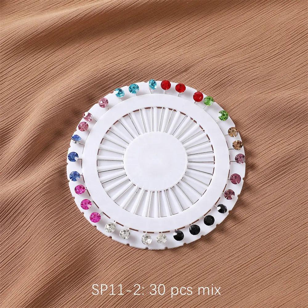 MAC020 Hijab Pin, 30pcs Colorful Crystal Hijab Pins