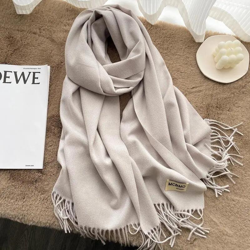 MAC049 Imitation Cashmere Solid Color Basic Tassel Scarf