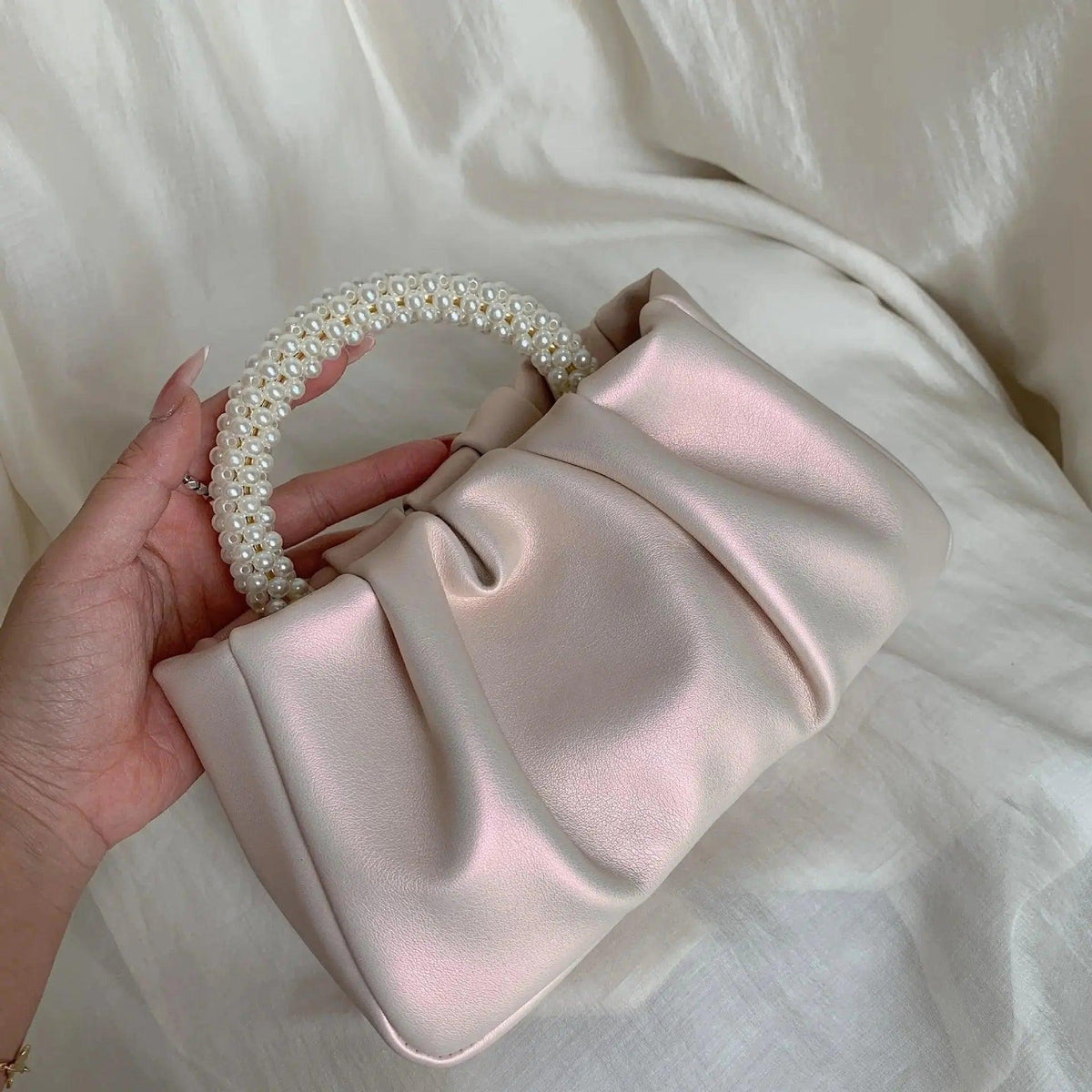 MAC062 Soft Leather Pearl Clutch Evening Bags