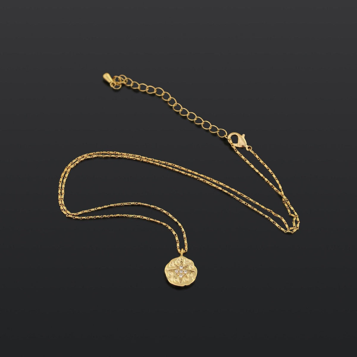 MAC084 North Star Coin Button Pendant Necklace