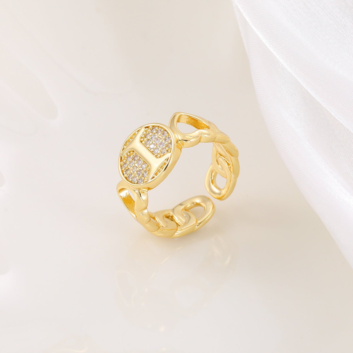 MAC186 Copper Set With Zircon 18K Real Gold Love Glossy Letter Ring