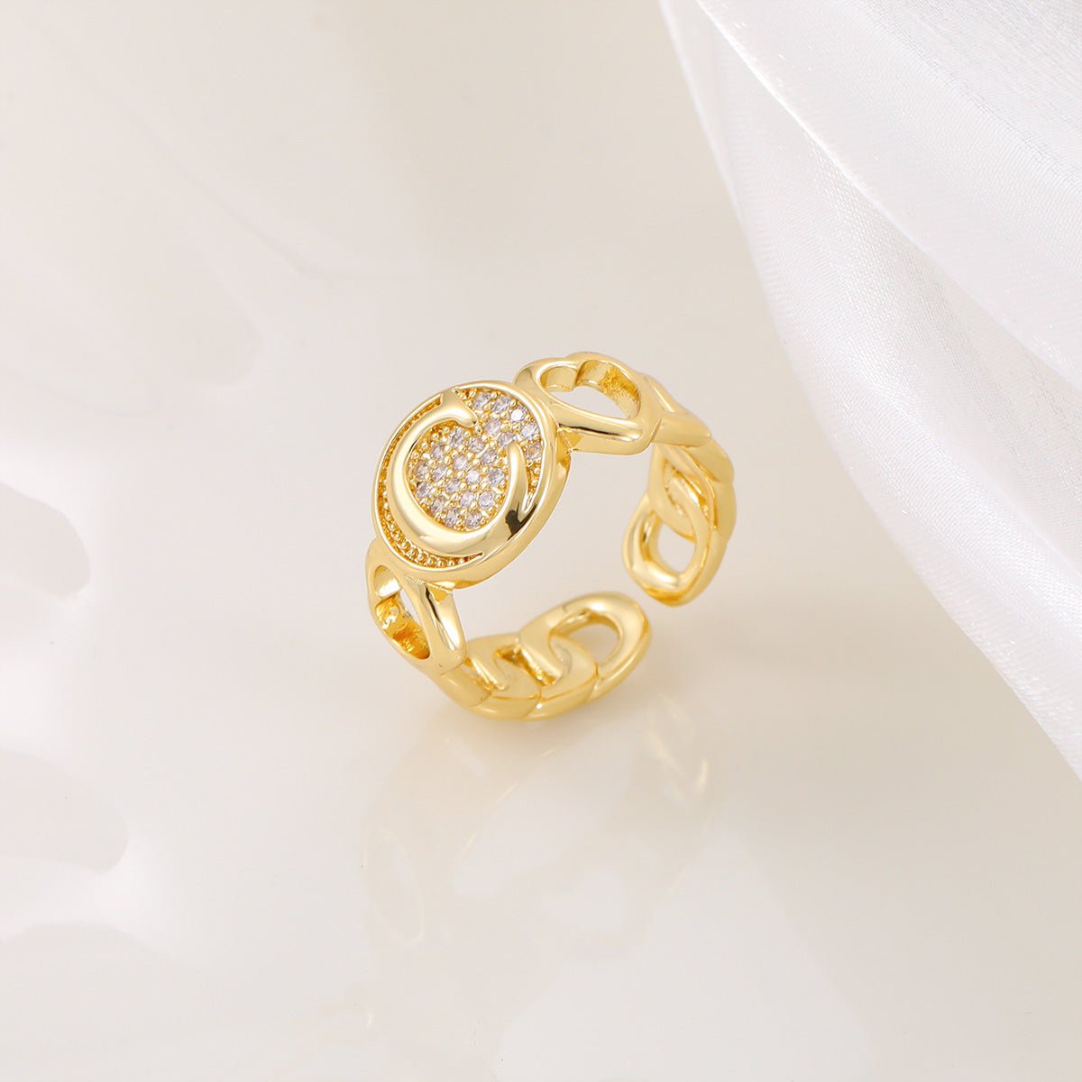 MAC186 Copper Set With Zircon 18K Real Gold Love Glossy Letter Ring