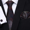 Men Elegant Red Silk Tie Classic Necktie Cufflinks Set Business Necktie With Handkerchief Perfect Match With Wedding Suit