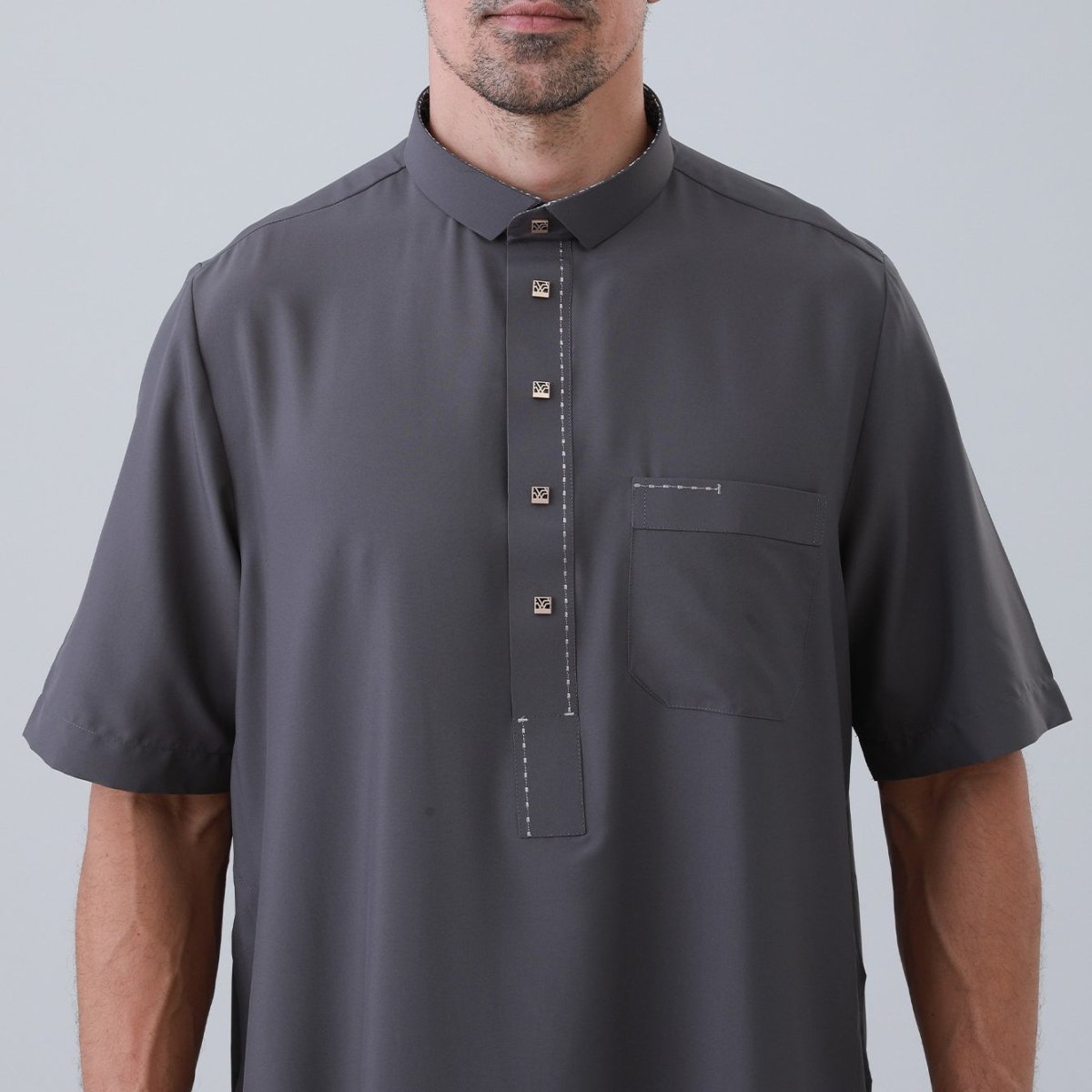 Men's Solid Color Thobe with Button Placket (MT038)