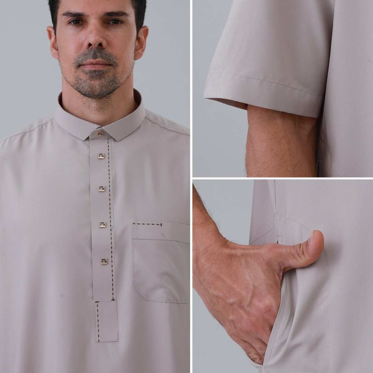Men's Solid Color Thobe with Button Placket (MT038)