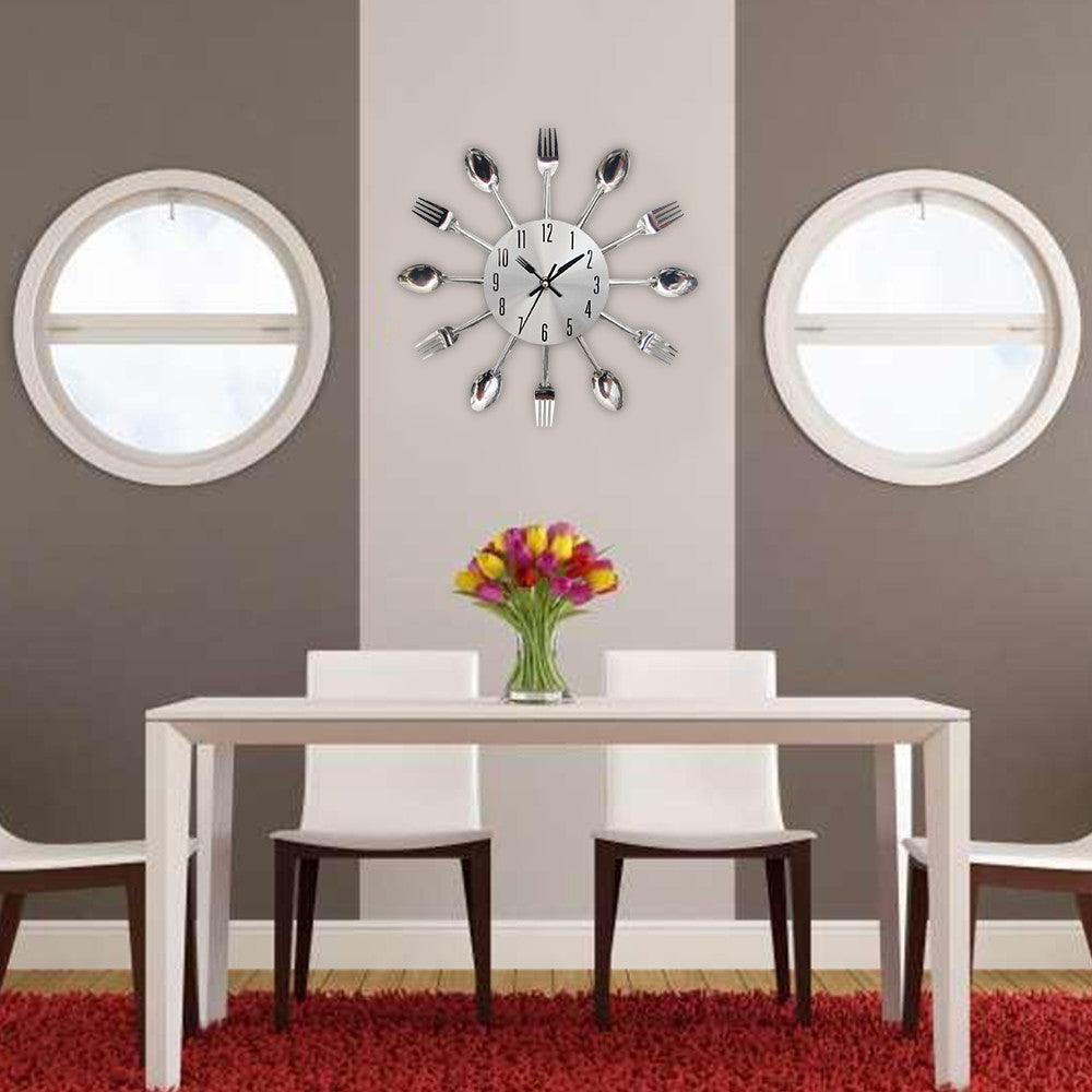 Metal Kitchen Wall Clock Creative  Kitchen Wall Clock 3D Modern Creative Kitchen Cutlery Spoon Fork Time Like Wall Clock Wall Sticker Room Home Decoration Quartz Wall Art Cutlery Mounted Clocks Modern Design Home Decorative