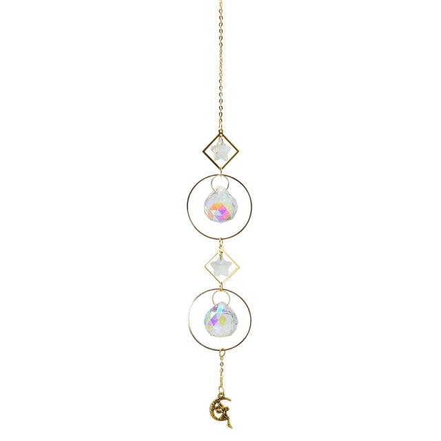 Metallic Hoop Moon Sun Wind Chimes K9 Crystal Prisms Hanging Sun-catcher Rainbow Chaser Window Curtains Pendant Home Decor Gifts For Wall Hanging Decor Room Home Photography Prop