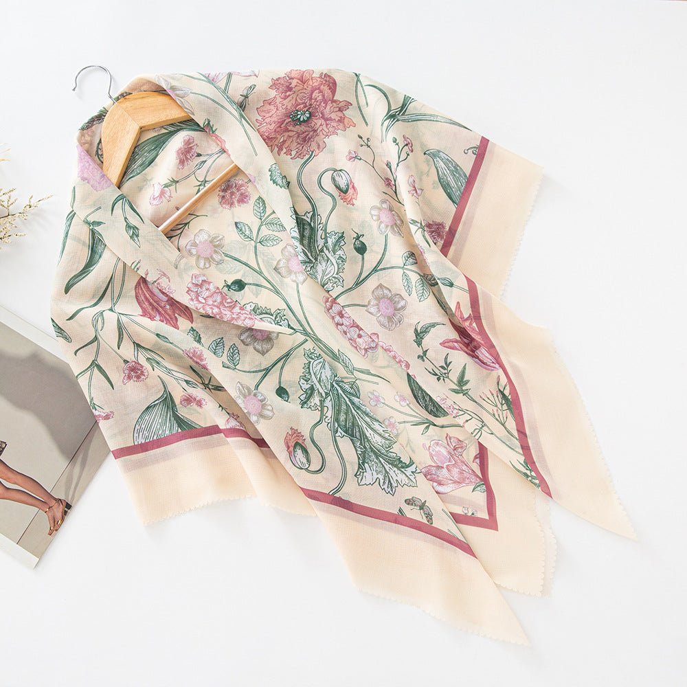 MH072 Square Floral Print Wavy Cut-off Voile Hijab