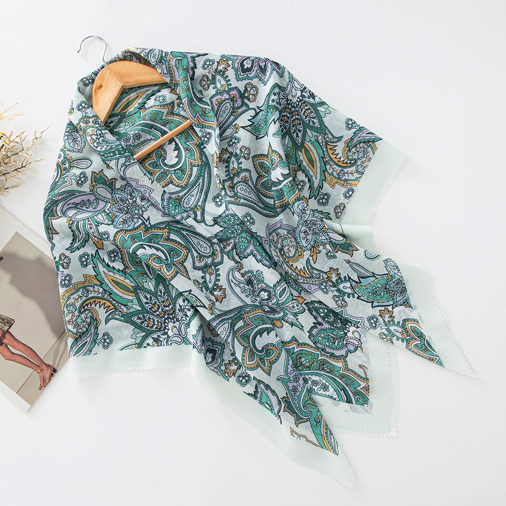 MH072 Square Floral Print Wavy Cut-off Voile Hijab