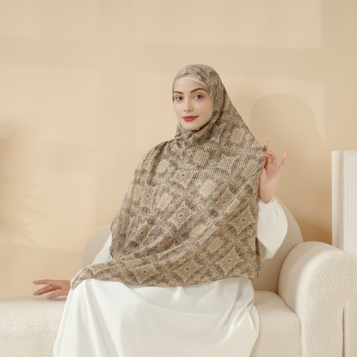 MH094 Printed Pleated Cotton and Linen Blend Shawl