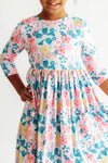 Floral Garden 3/4 Sleeve Pocket Twirl Dress