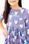 Kitties in the Clouds 3/4 Sleeve Pocket Twirl Dress