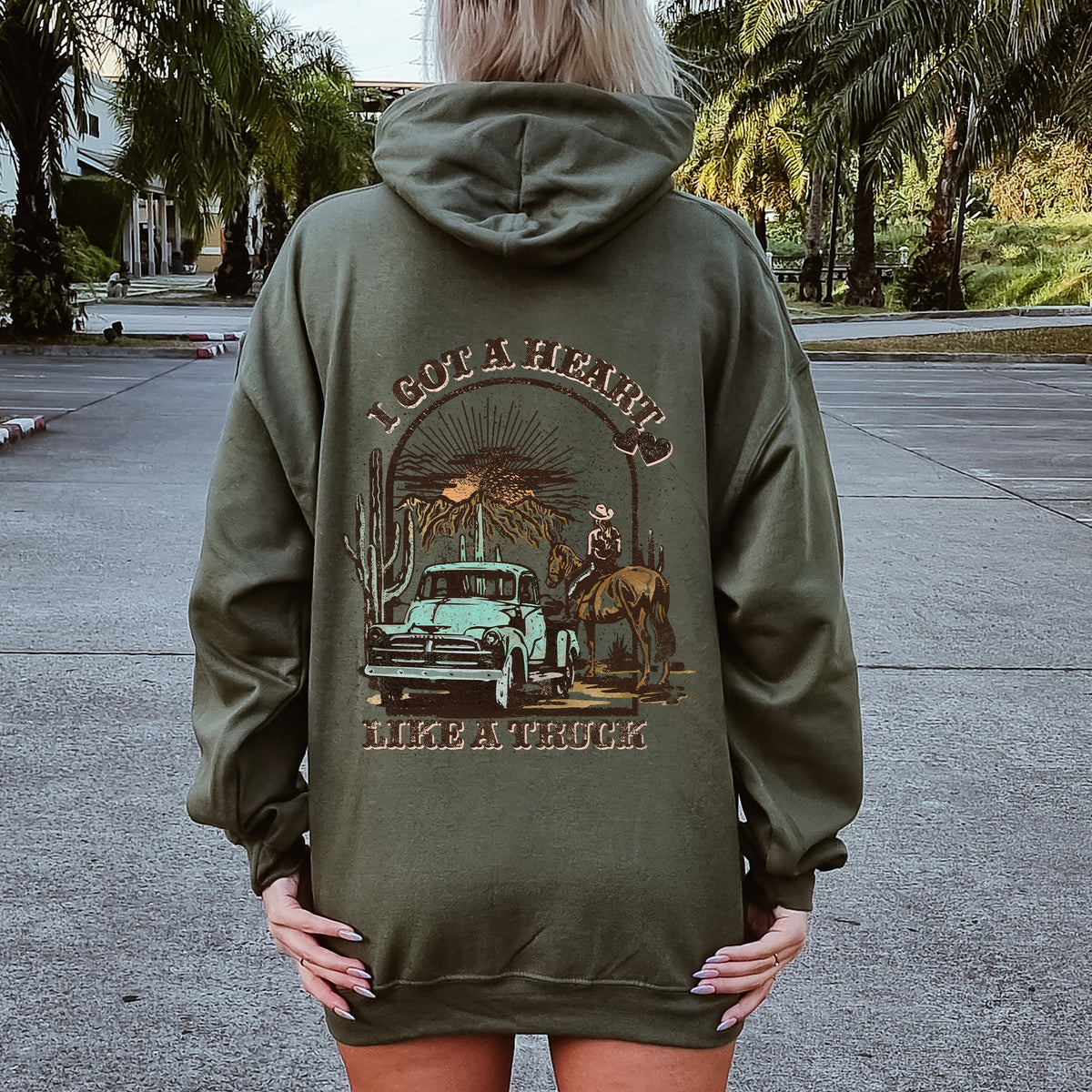 I Got A Heart Like A Truck Western Country Music Valentine Edition Hooded Sweatshirt
