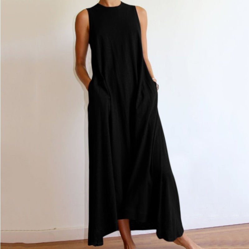 Sleeveless Silk Maxi Dress with Pockets | A-Line Silk Maxi Dress With No Sleeves (MS189)