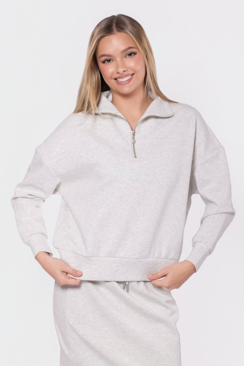 Mina Half Zip Top (Light Grey)