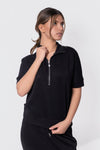 Mina Half Zip Top Short Sleeve (Black)