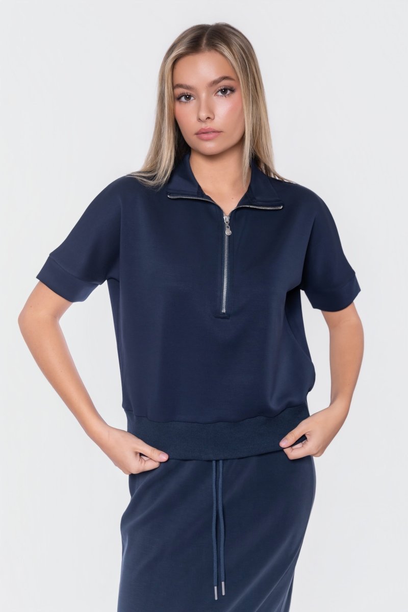 Mina Half Zip Top Short Sleeve (Navy)