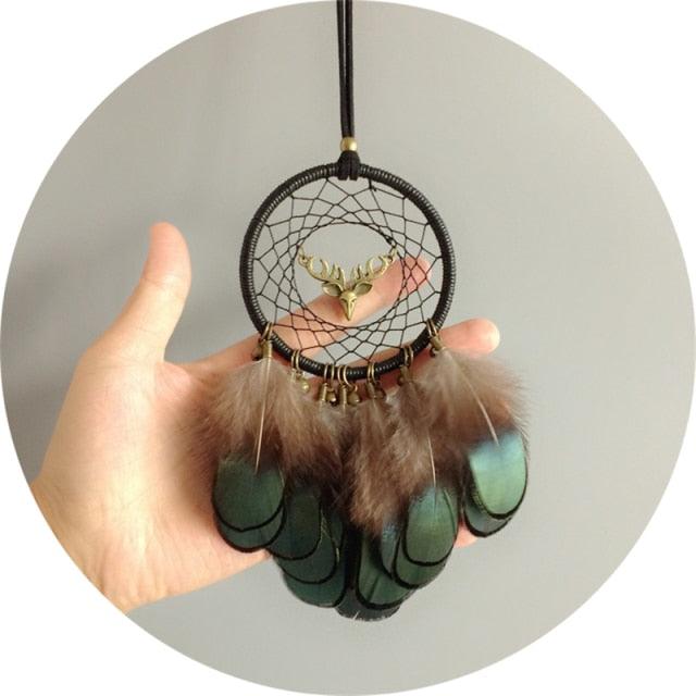 Mini Dream Catcher With Natural Feather Wind Chime Hanging Handmade Lace Feathers Bead Dream Catcher Wind Chimes Hanging Home Room Decoration Car Pendant Ornament Craft Dreamcatcher For Gift Memorial Festival Photography